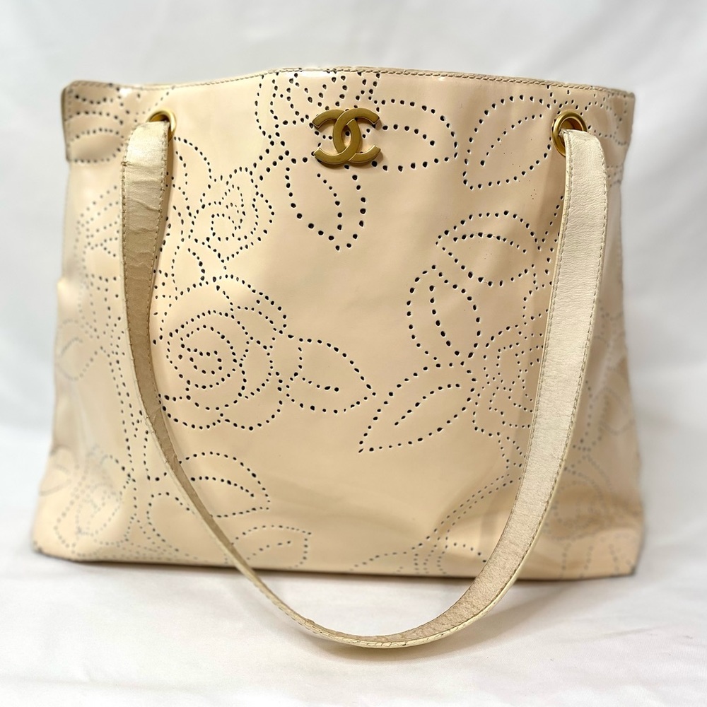 Pre-Loved Authentic Chanel Perforated Floral Camellia Bag Vintage w/ SOME Wear